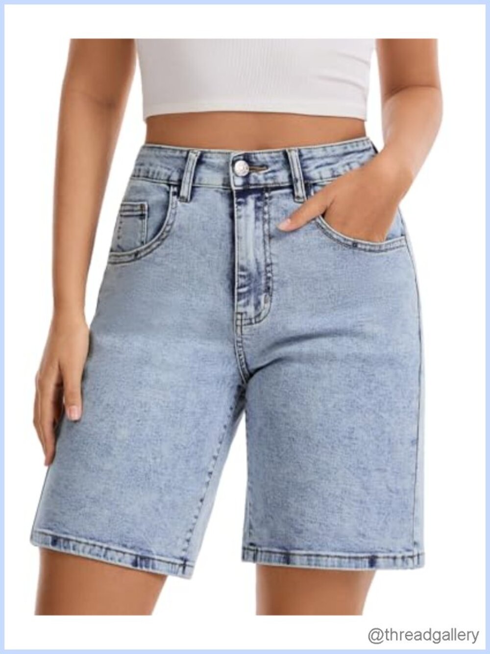 Women's High Rise Bermuda Denim Shorts Stretch Knee Length Baggy Jorts